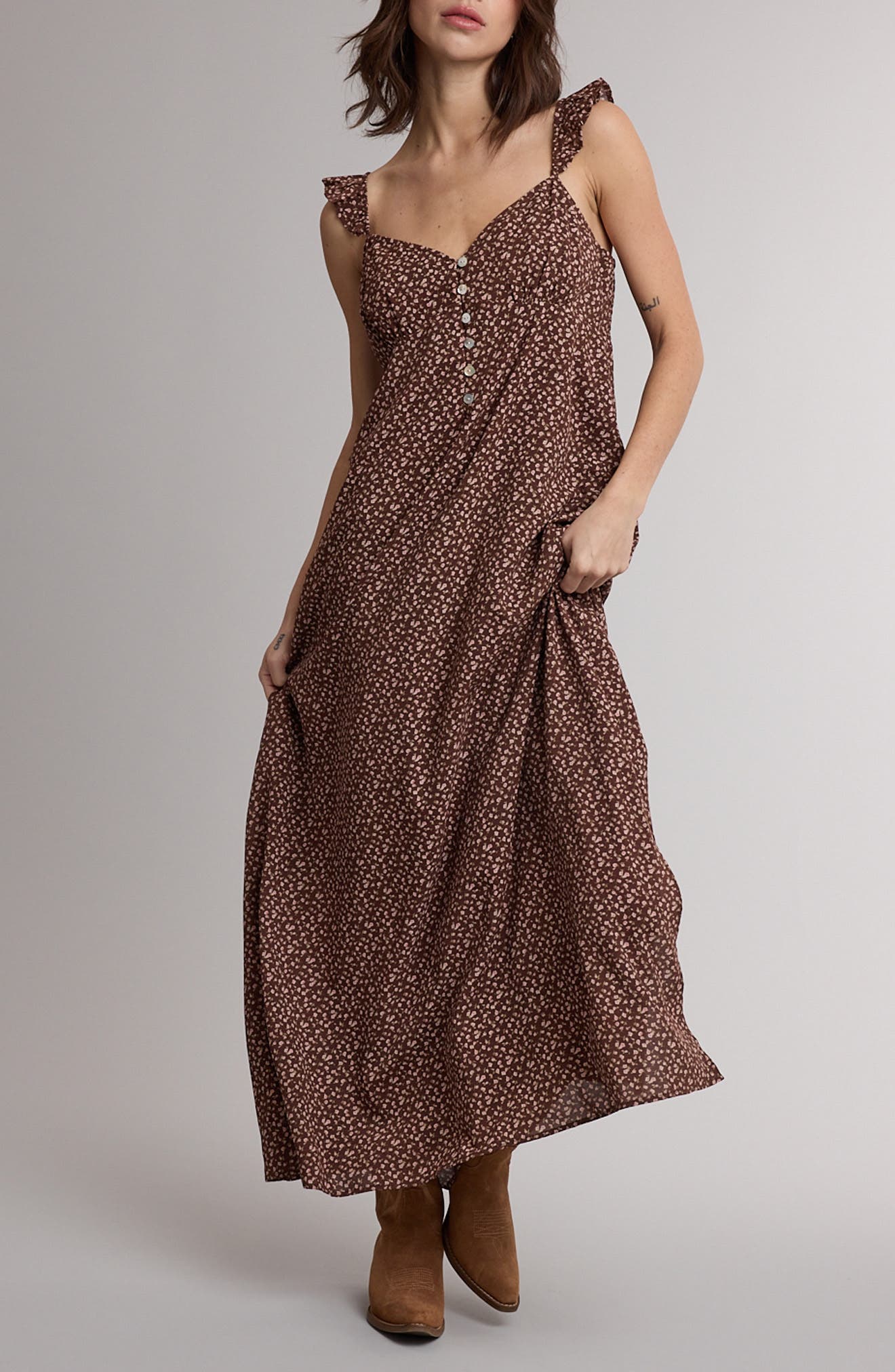 Floral Ruffle Strap Maxi Dress