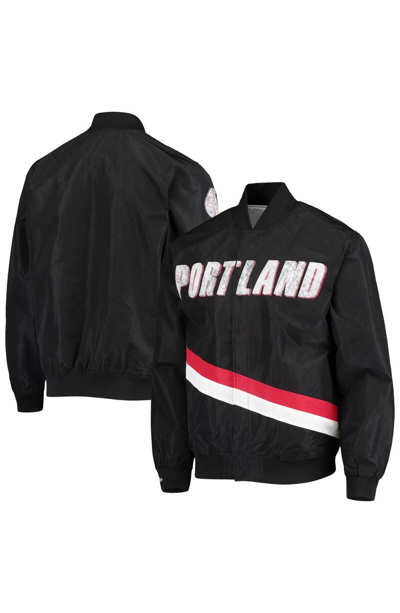 Mitchell & Ness Men's Portland Trail Blazers Black Mitchell & Ness Hardwood Classics 75th Anniversary Authentic Warmup Full-Snap Jacket, Main, color, 