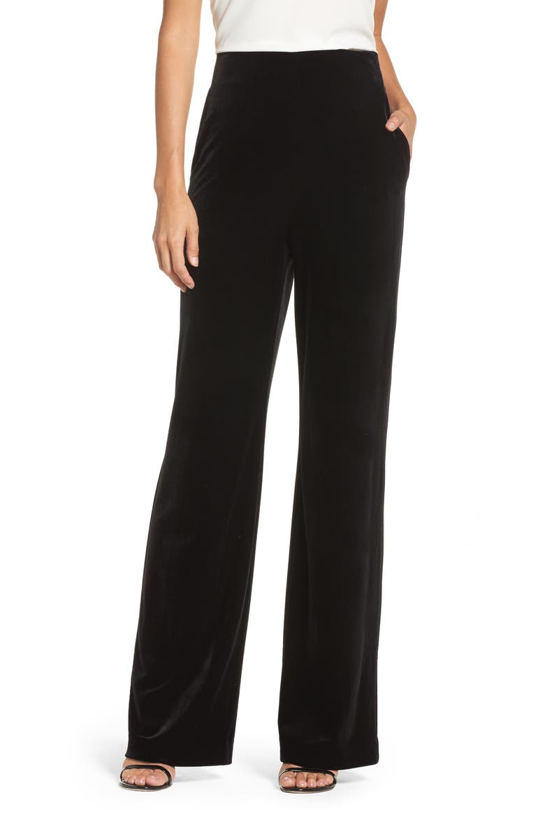 Wide Leg Velvet Trousers, Main, color, BLACK