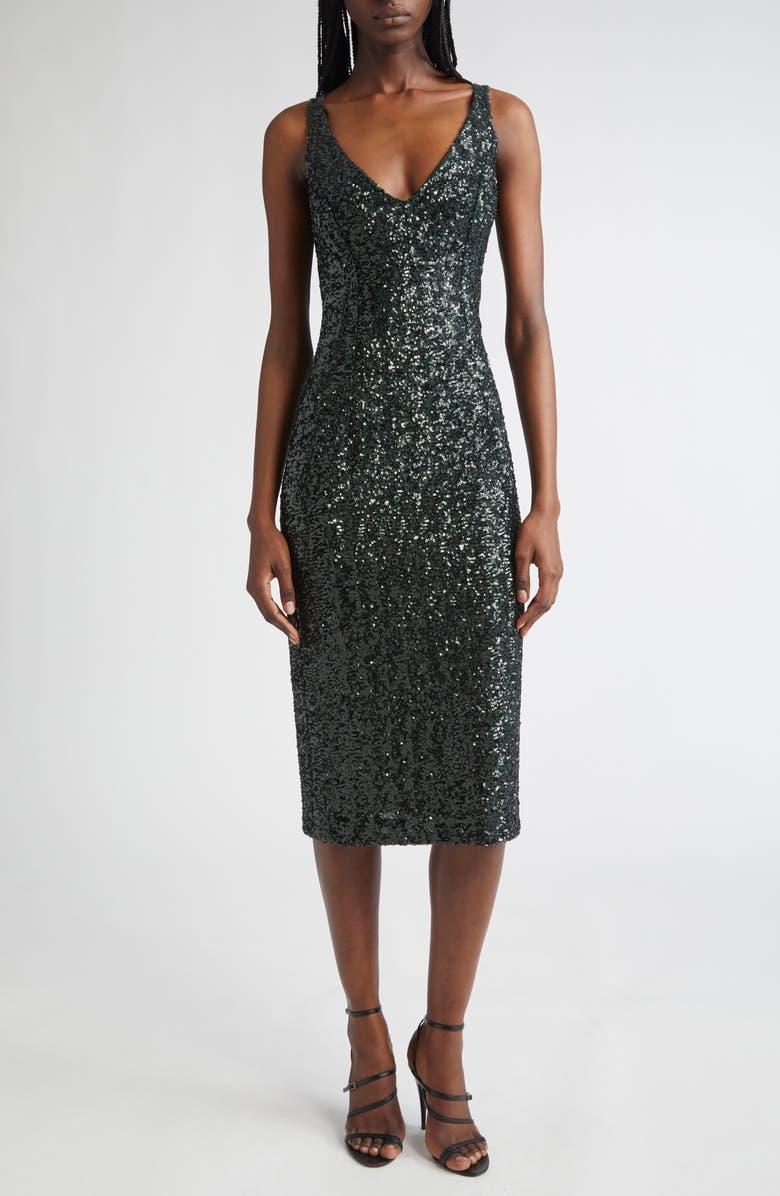 Michael Kors Collection Sequin Embellished Sheath Dress, Main, color, Bottle