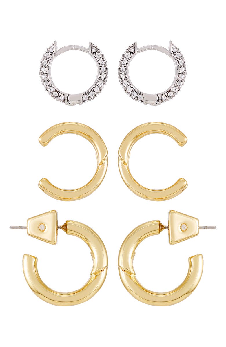 Vince Camuto Set of 3 Assorted Earrings, Alternate, color, Gold Tone