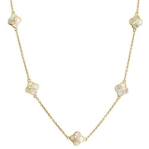 Jan Leslie Sterling With 18k Gold Overlay And Gemstones Five Petal Station Necklace In White