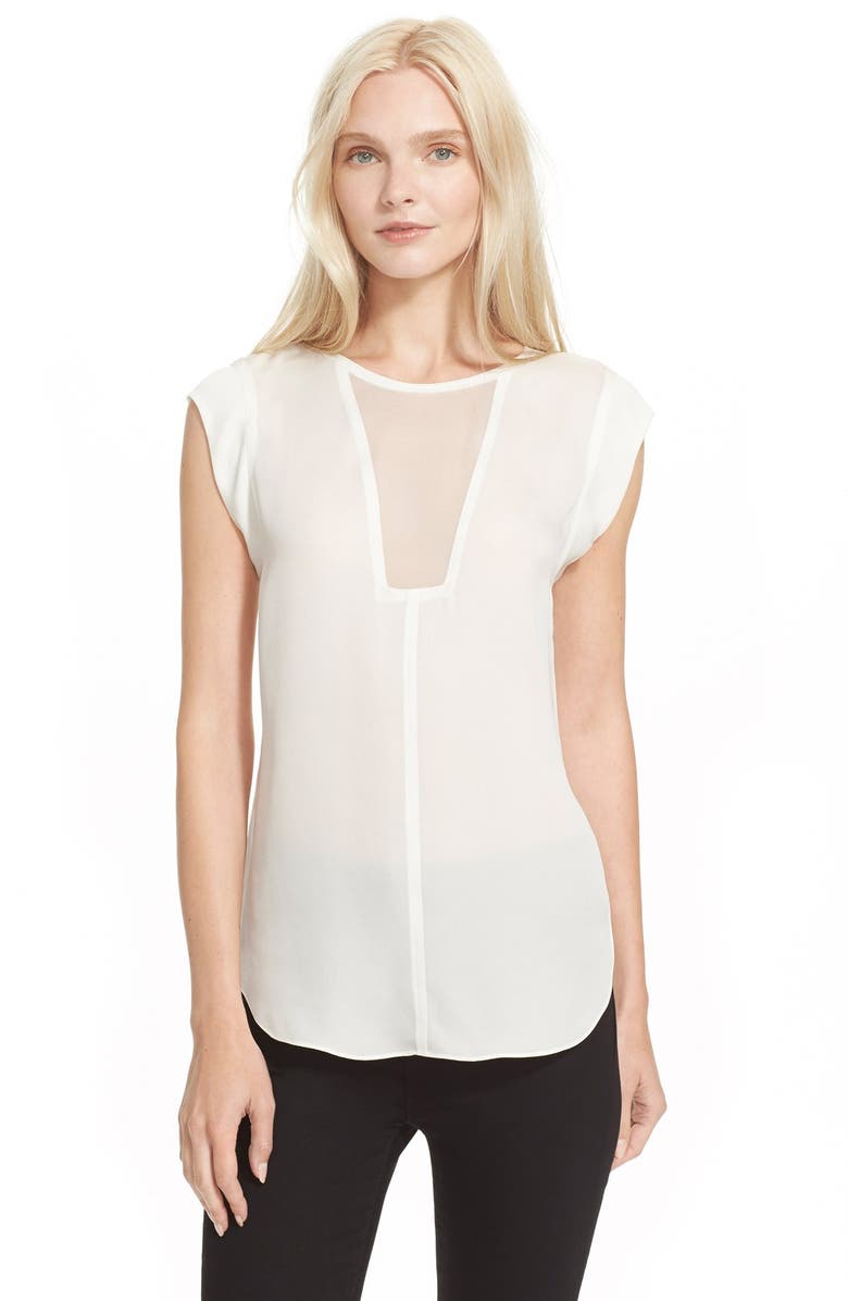 Rebecca Taylor 'Charlie' Sheer Inset Silk Top, Main, color, 