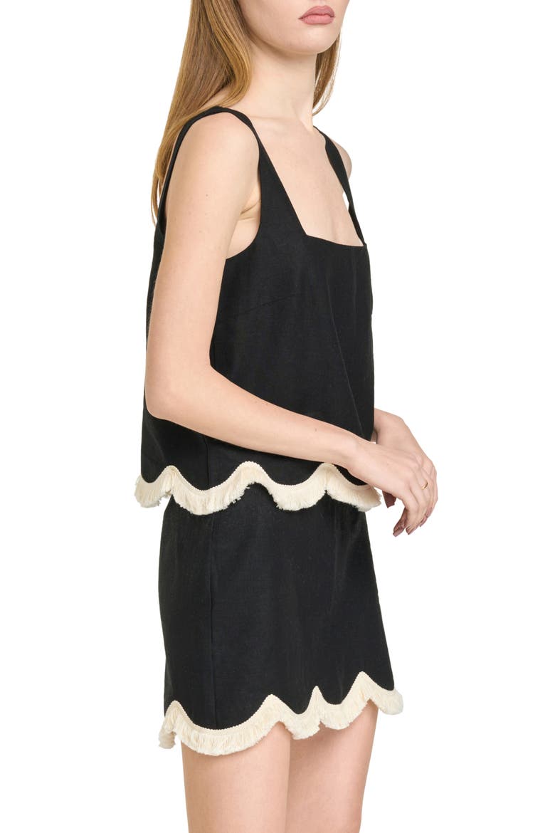 Encore Fringe Trim Linen Blend Top, Alternate, color, BLACK