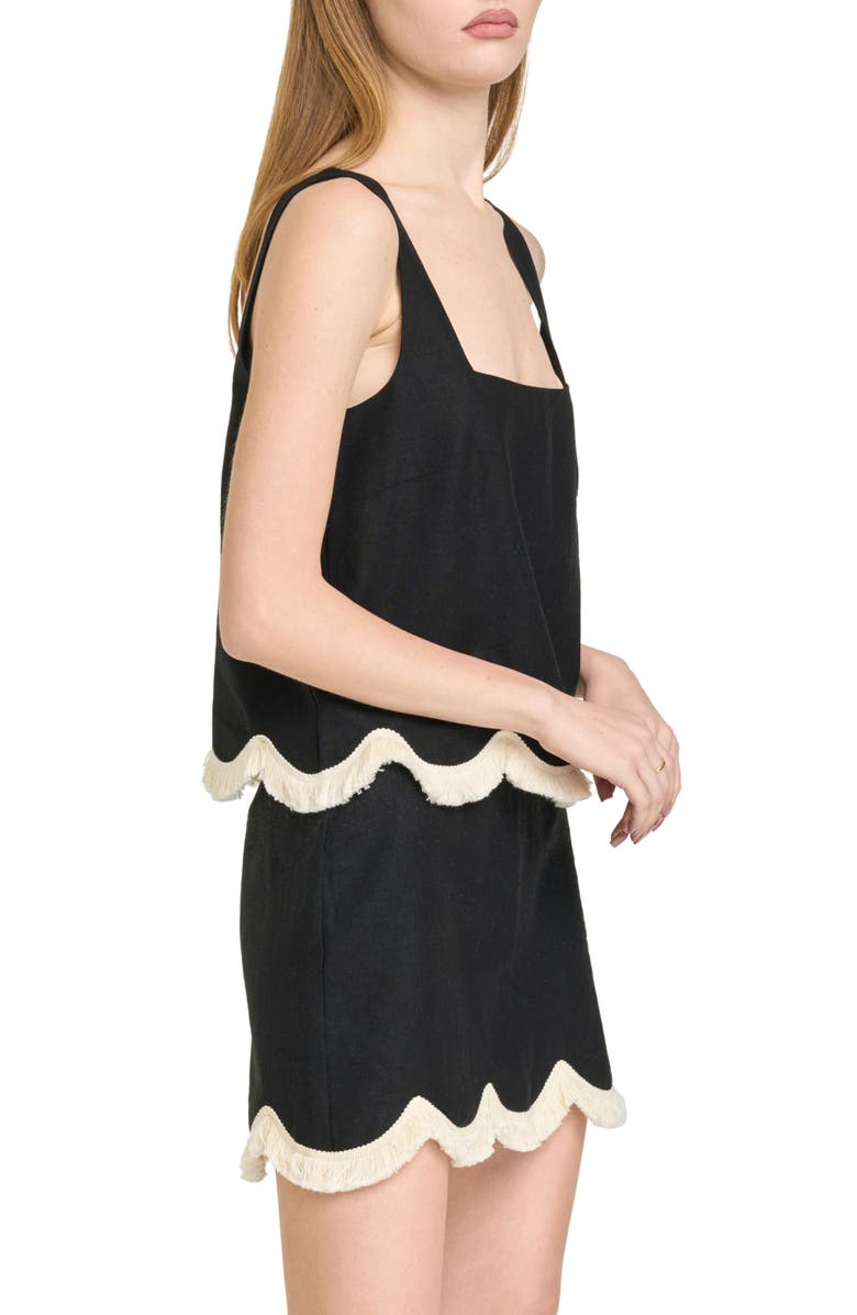 WAYF Encore Fringe Trim Linen Blend Top, Alternate, color, Black