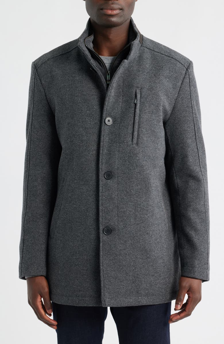 Johnston & Murphy Upton Wool Blend Car Coat with Removable Bib, Alternate, color, Charcoal