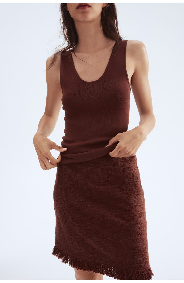 H&M Fringed Bouclé Skirt, Alternate, color, Brown