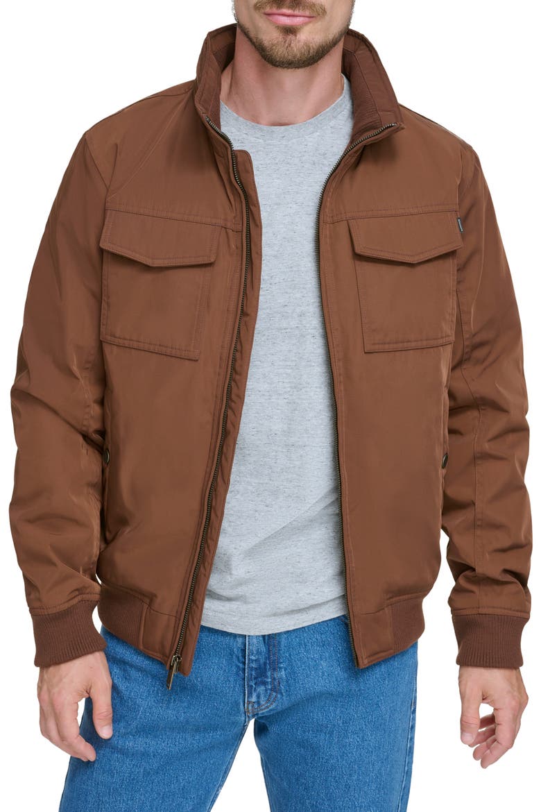 Quilted Lined Flight Bomber Jacket, Main, color, CHOCOLATE