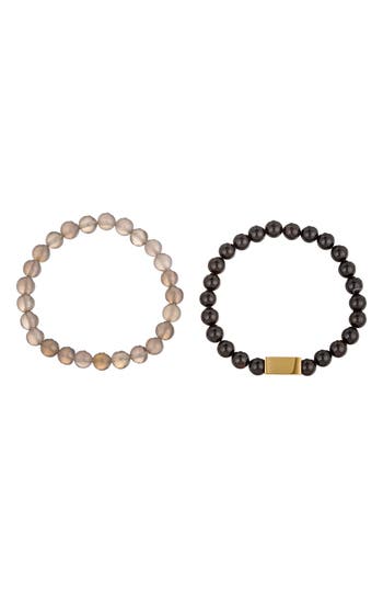 Eye Candy Los Angeles Set Of 2 Shawn Agate Beaded Bracelets In Gold