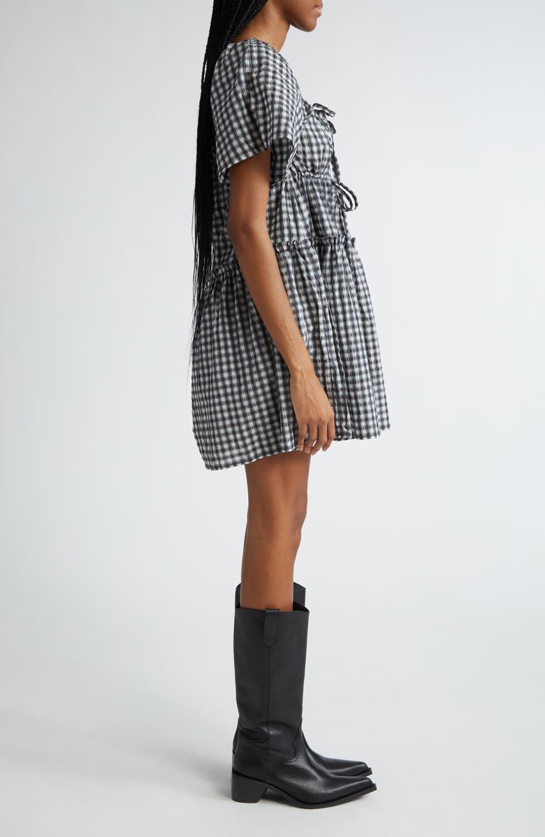 Ganni Check Seersucker Tiered Minidress, Alternate, color,