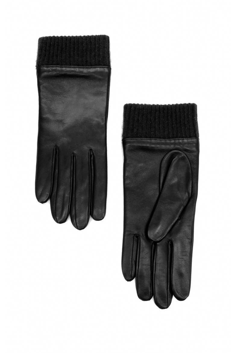 Leather Gloves with Cashmere cuff, Main, color, BLACK