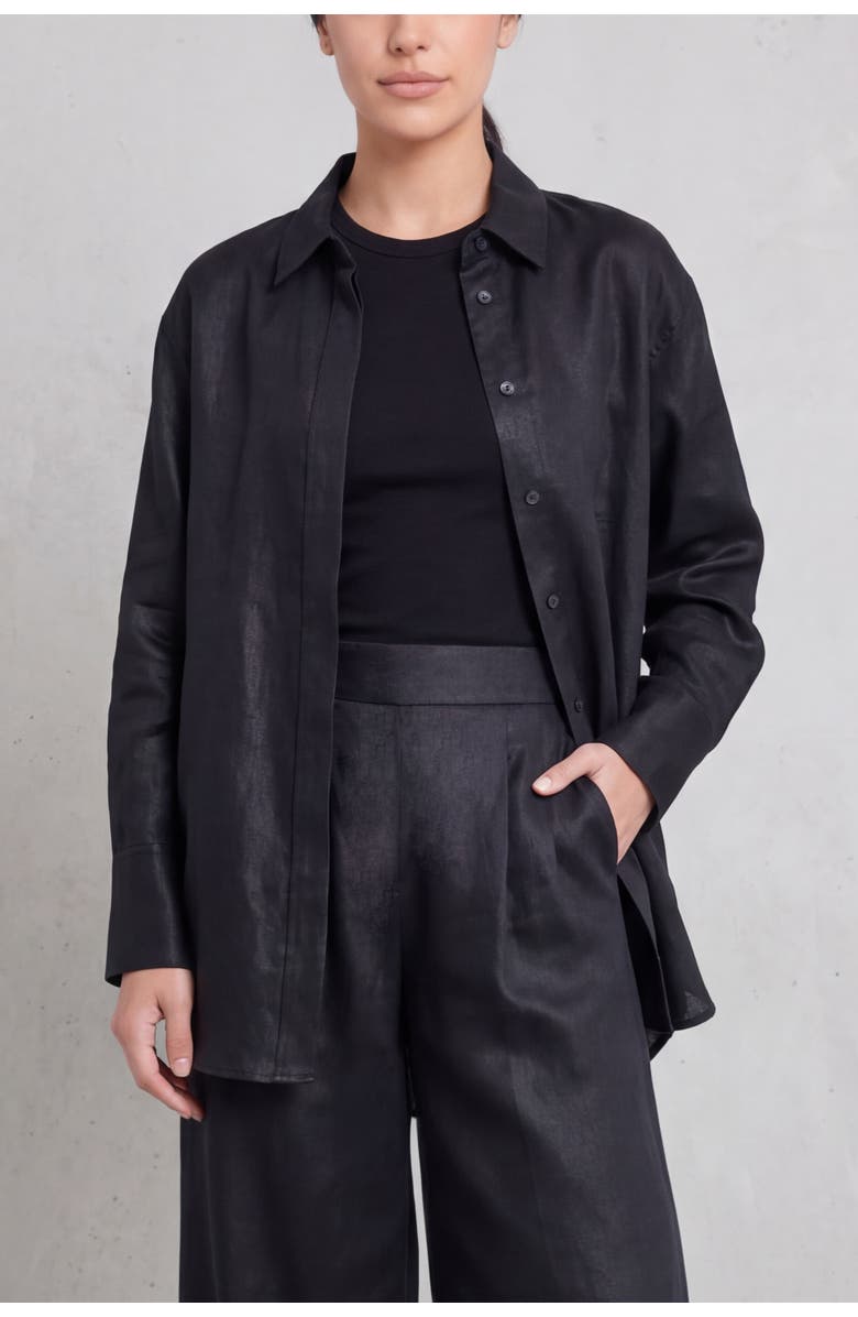 nuaje nuaje Mia Linen Twill Oversized Shirt, Main, color, Black