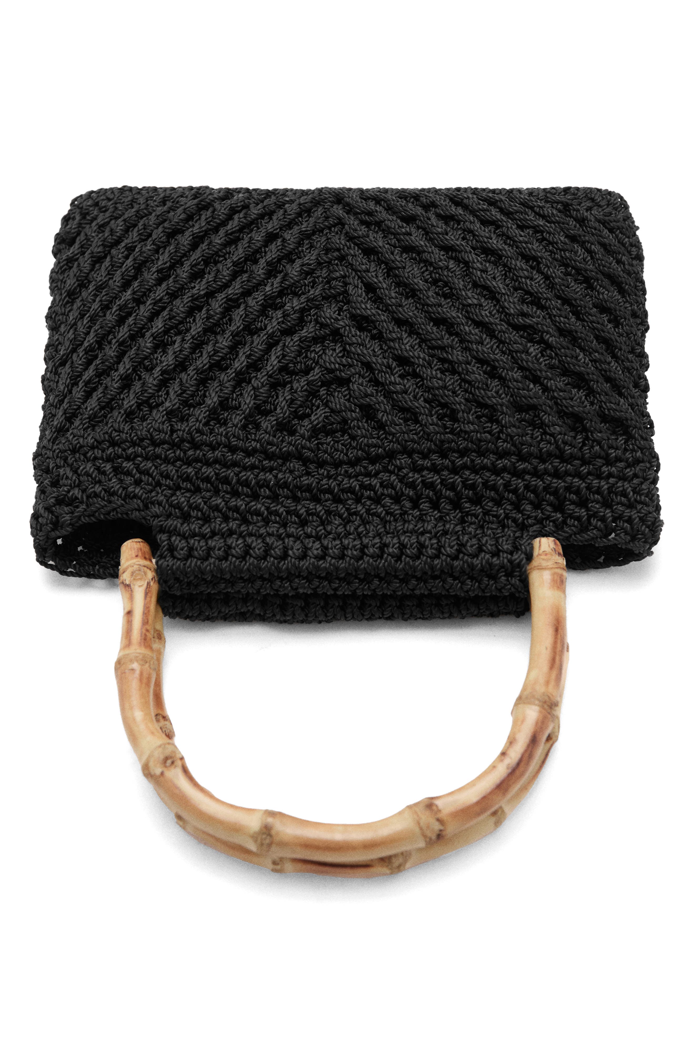 Braided Bamboo Handle Handbag, Alternate, color, BLACK