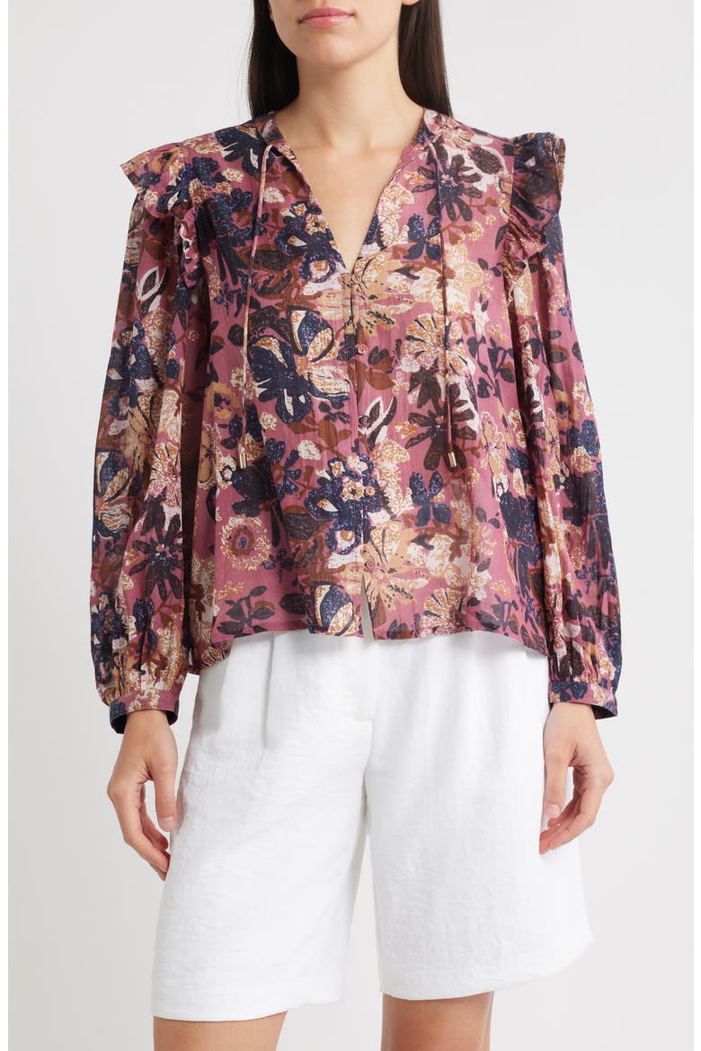 Priya Print Tie Neck Top, Main, color, BERGAMO PRINT