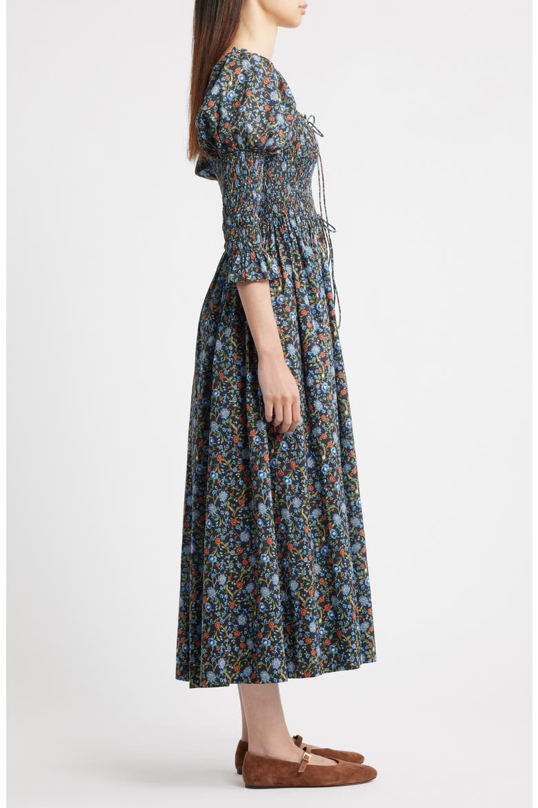 Bijou Floral Midi Dress, Alternate, color, NOIR PRAIRIE DE MONTAGNE