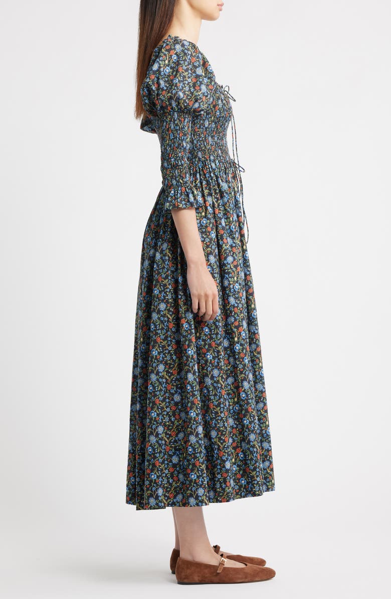 DÔEN Bijou Floral Midi Dress, Alternate, color, Noir Prairie De Montagne