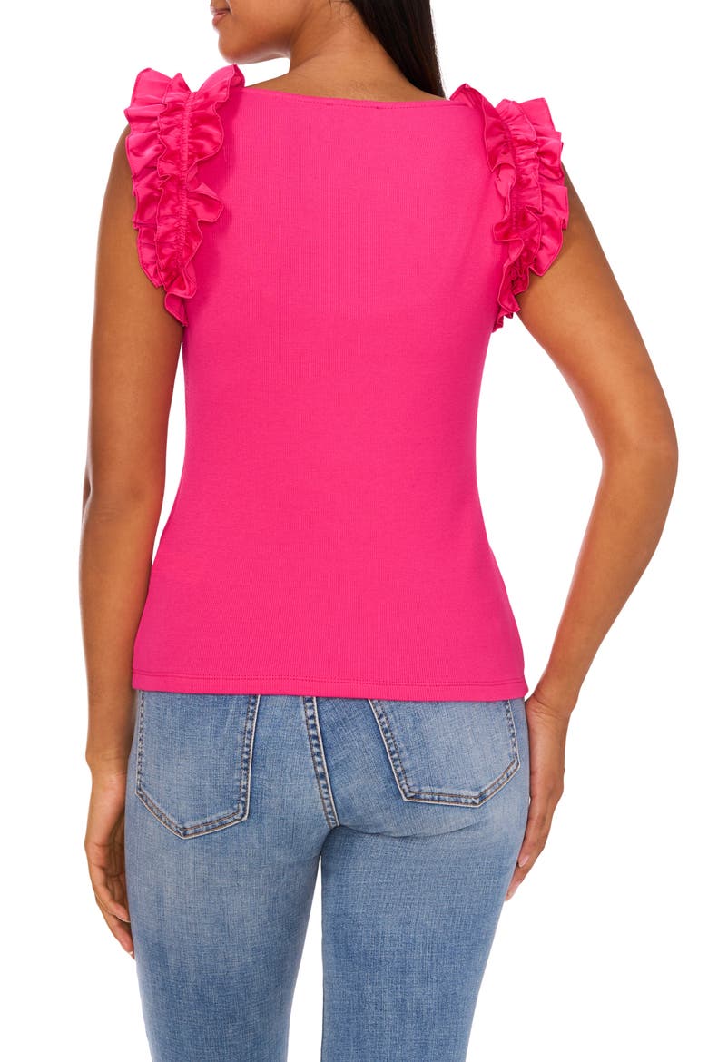 Ruffle Shoulder Rib Tank, Alternate, color, BRIGHT ROSE