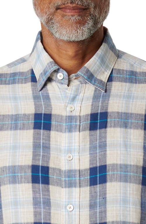 Bugatchi Julian Shaped Fit Plaid Linen Button-up Shirt In Sand