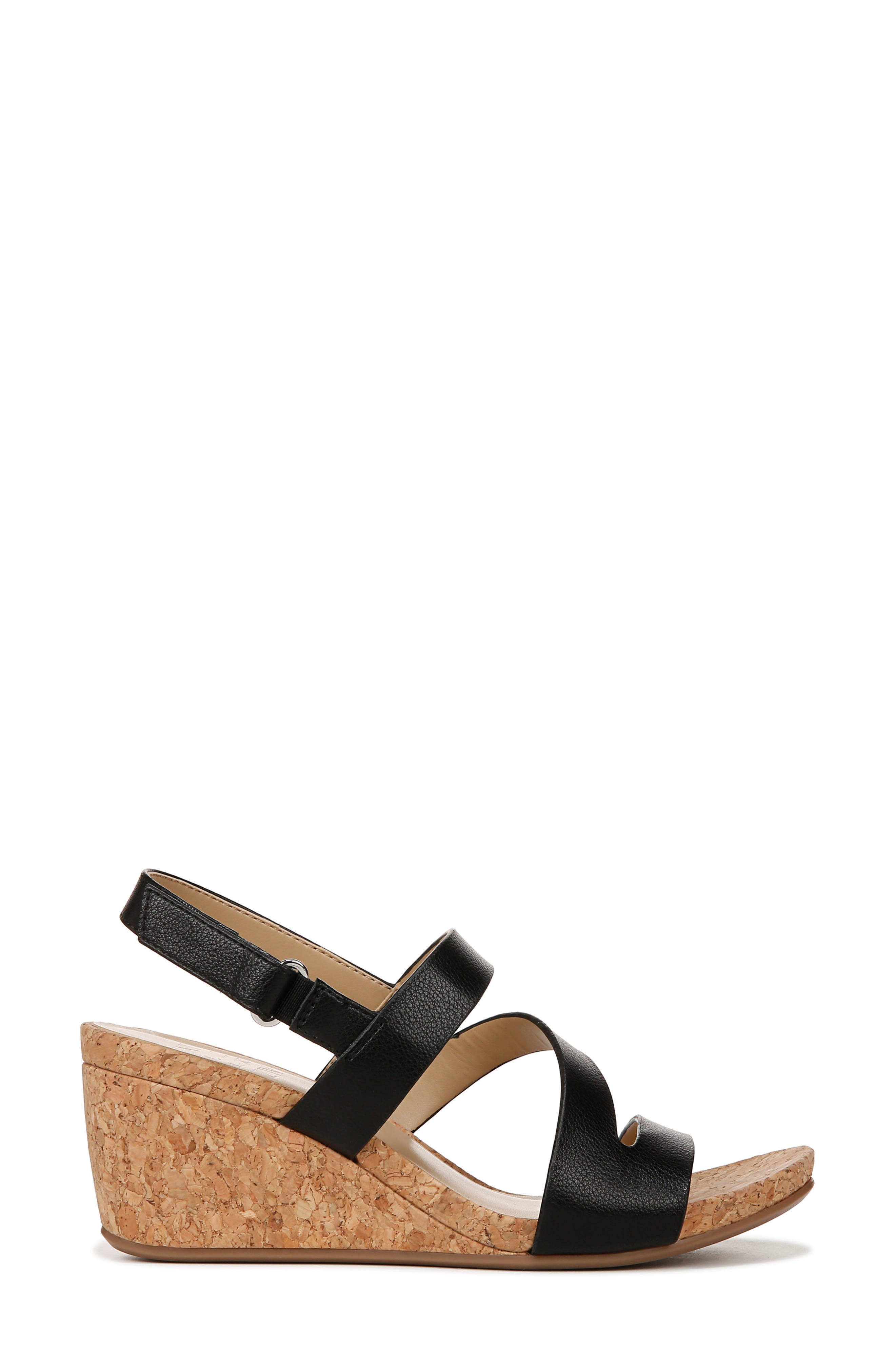 Naturalizer Adria Strappy Wedge Sandal, Alternate, color, Black Faux Leather