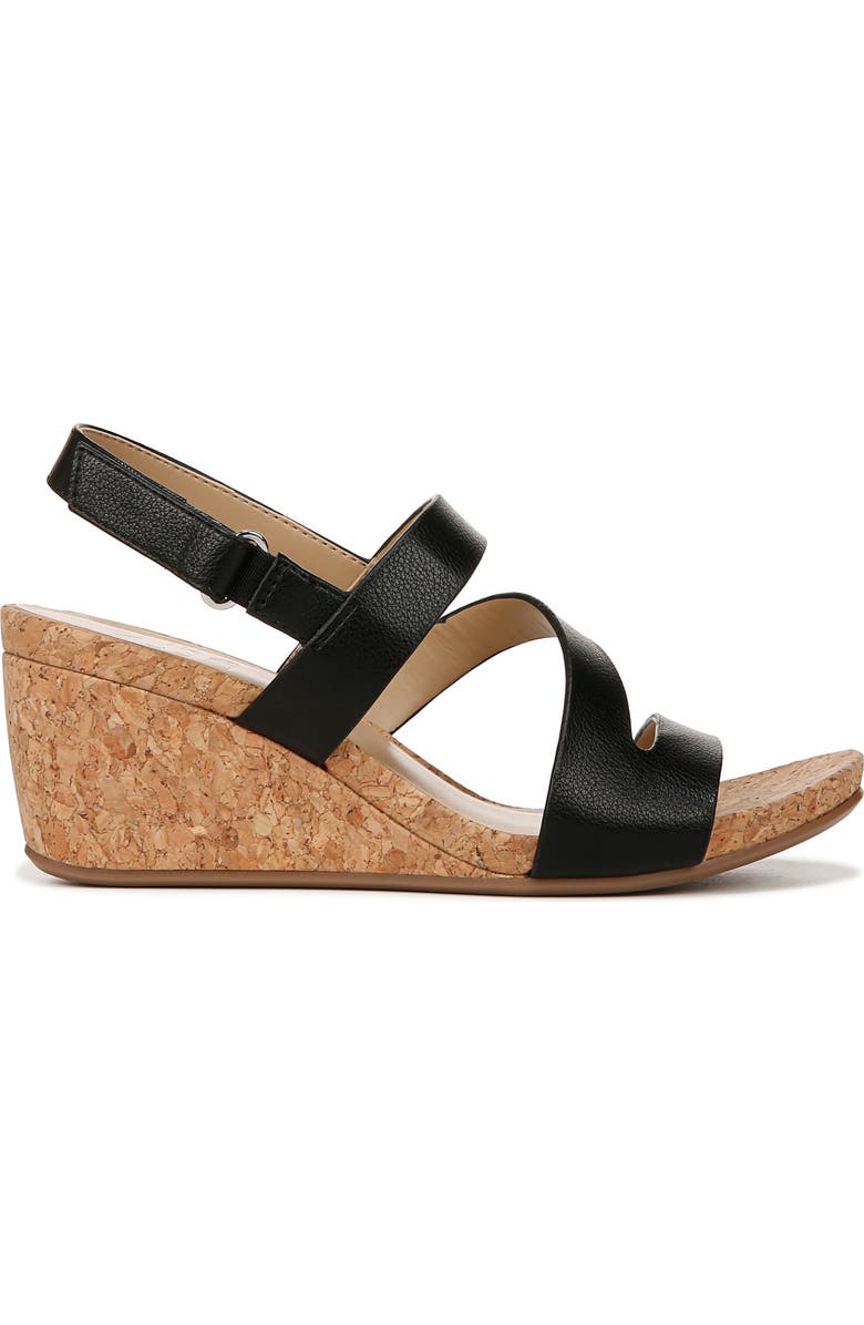 Naturalizer Adria Strappy Wedge Sandal, Alternate, color, Black Faux Leather