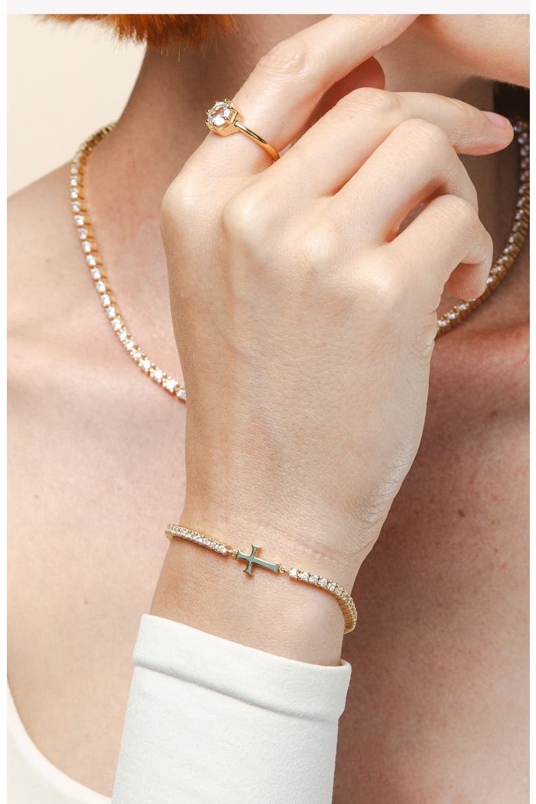 Luminous Cross Tennis Bracelet, Alternate, color, 18k Gold Plated