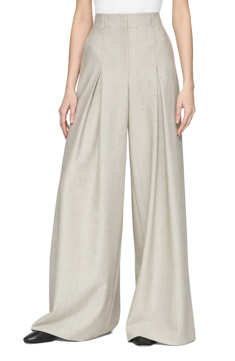 Lafayette 148 New York Warren Pleated High Waist Flecked Merino Wool & Tussah Silk Wide Leg Pants, Main, color, 