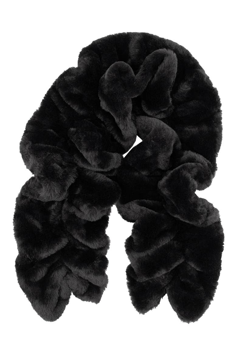 Faux Fur Ruffle Scarf, Main, color, BLACK