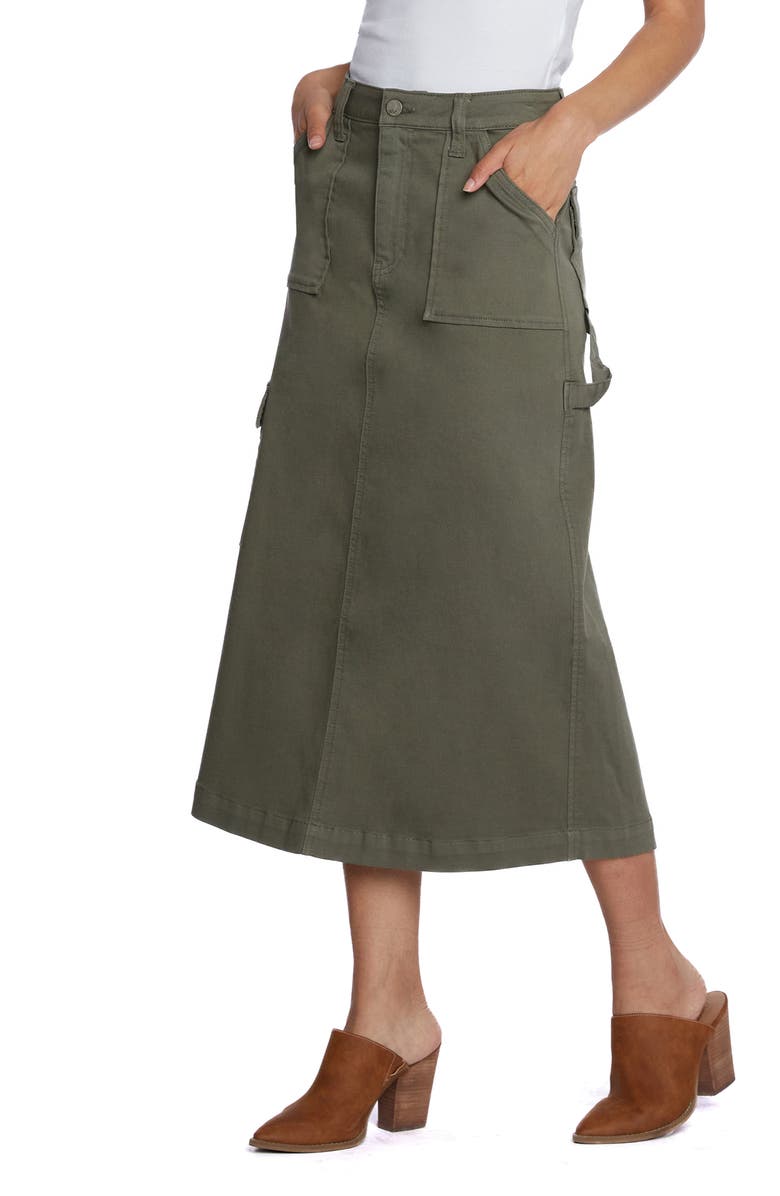 Wash Lab Denim Patch Cargo Midi Skirt, Alternate, color, 