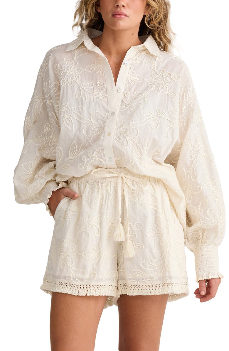 Talisman the Label Chantilly Embroidered Fringe Trim Shorts, Alternate, color, Natural Embroidery