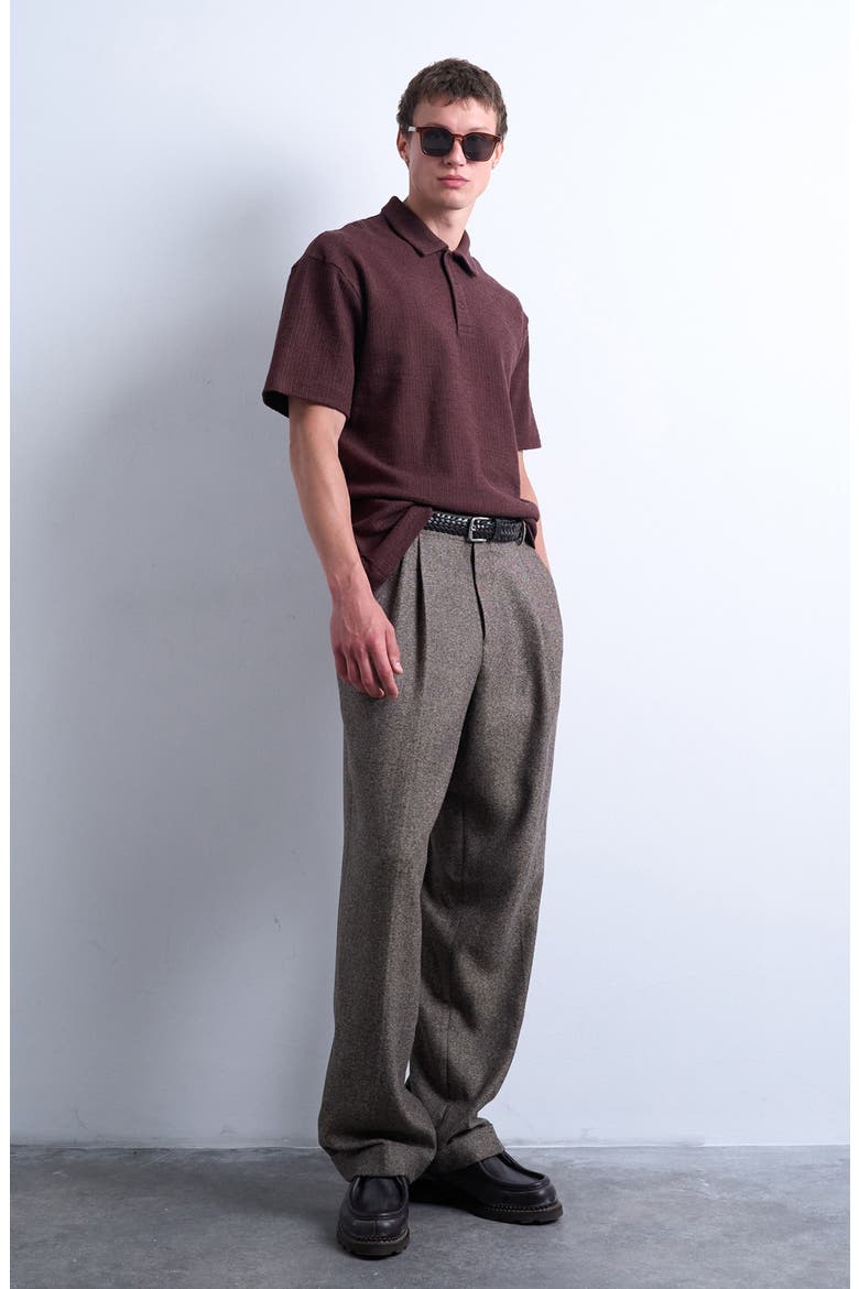 Textured Cotton Polo, Alternate, color, BROWN