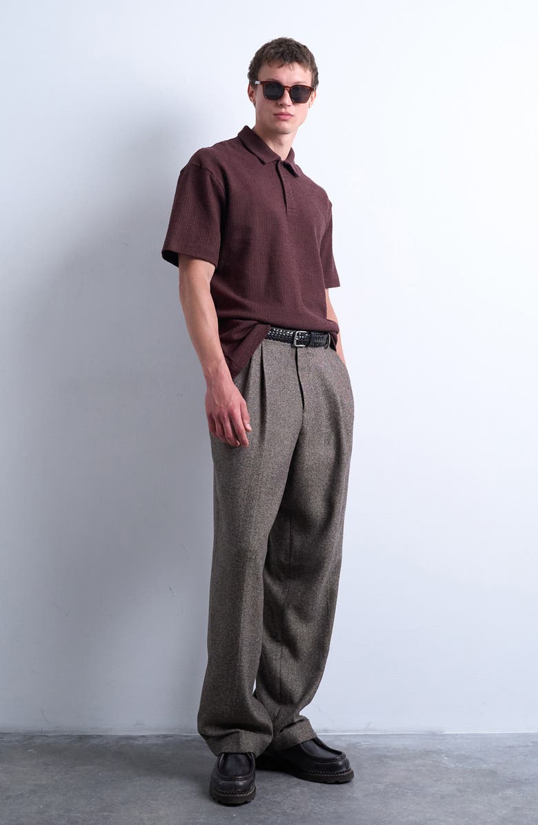 Topman Textured Cotton Polo, Alternate, color, Brown