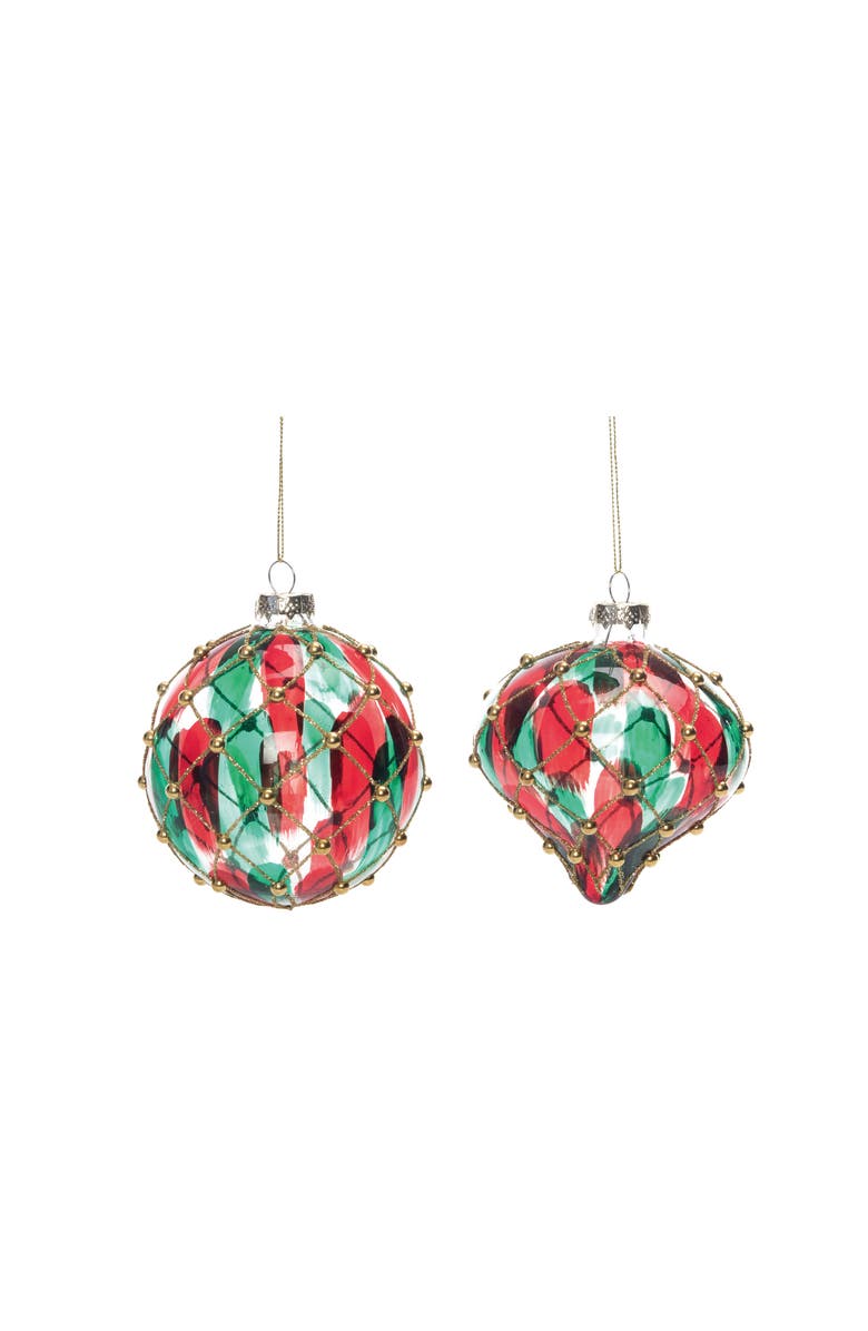 Transpac Glass Regal Red Green Ornament Set of 2 Christmas Decor, Main, color, 