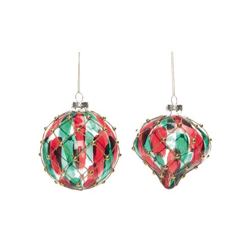 Glass Regal Red Green Ornament Set of 2 Christmas Decor
