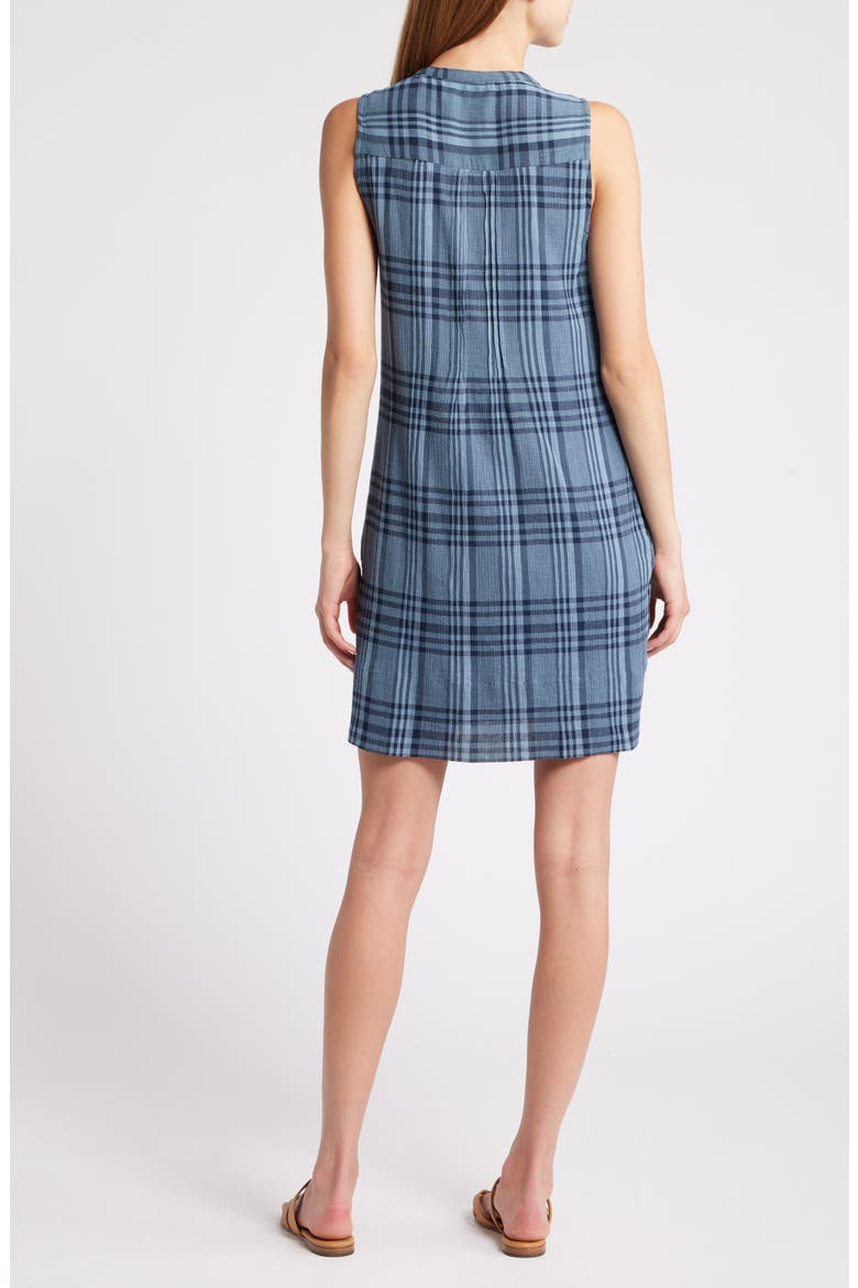 Isha Plaid Pintuck Organic Cotton Minidress, Alternate, color, CLEAR WATER NAVY