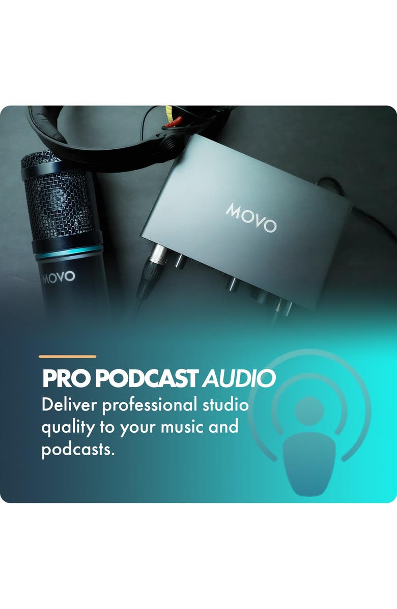 MOVO PodKit2A Podcast Bundle for 2 - Includes Microphones, Boom Arms, Pop Filters, and Audio Interface, Alternate, color, Black