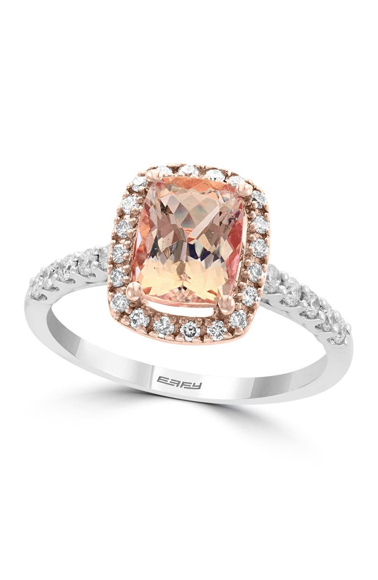 EFFY 18K White Gold Prong Set Morgantie & Pave Diamond Ring - Size 7 - 0.34 ctw, Main, color,