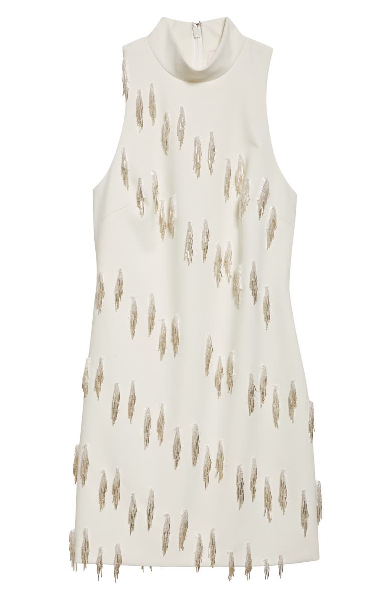 Cinq à Sept Micky Cascading Beaded Tassel Minidress, Alternate, color, Ivory/ Silver