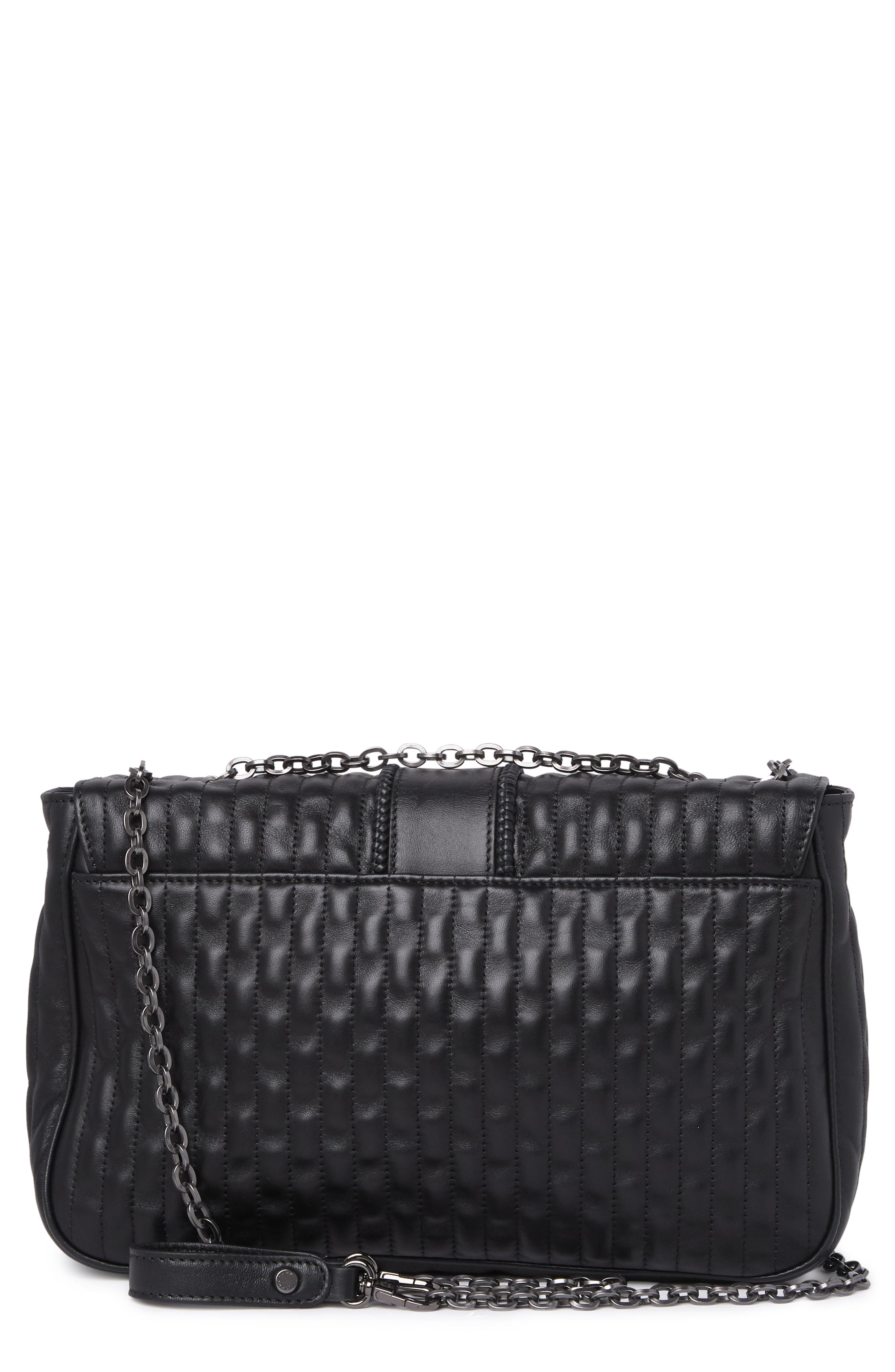 Longchamp Embossed Leather Chain Strap Shoulder Bag, Alternate, color, Black