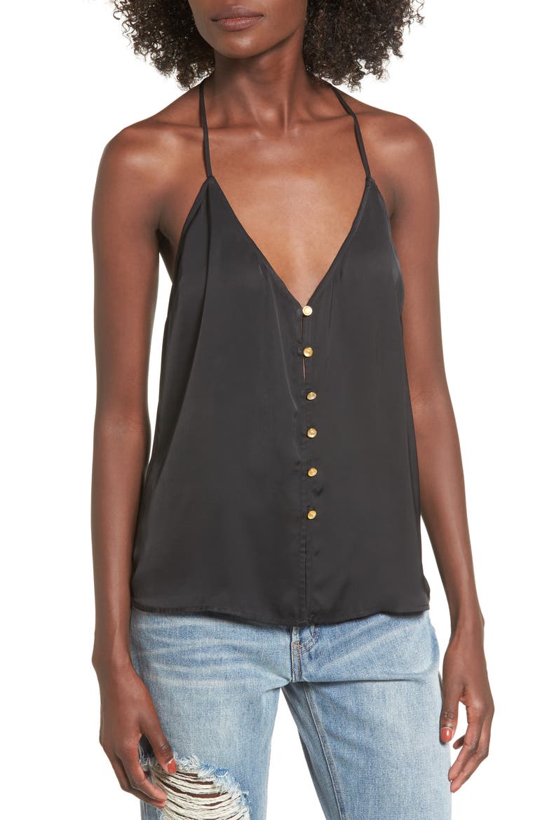 L'Academie The T-Back Velvet Camisole, Main, color, BLACK