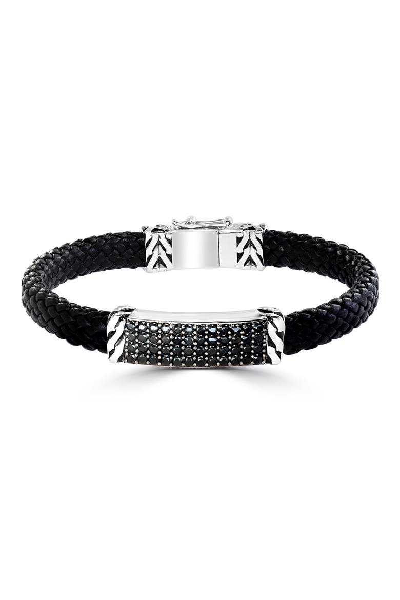 Sterling Silver Pavé Black Spinel Leather Bracelet, Main, color, BLACK