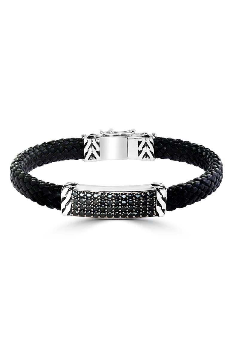 EFFY Sterling Silver Pavé Black Spinel Leather Bracelet, Main, color, Black