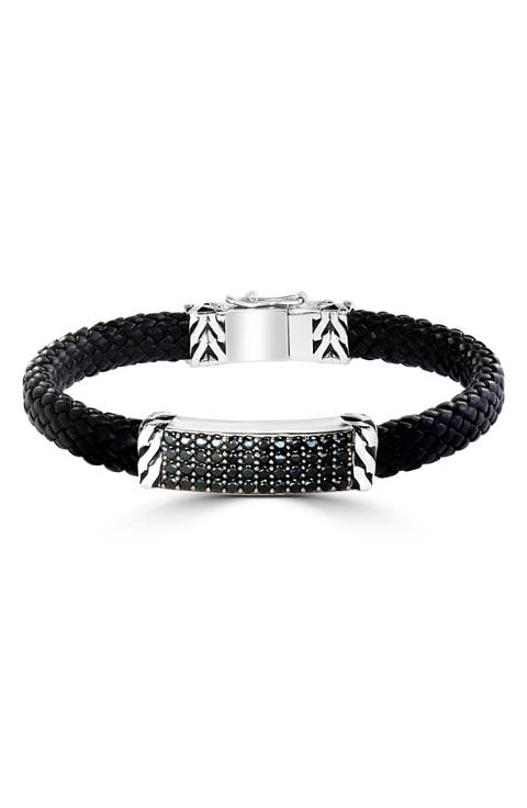 Sterling Silver Pavé Black Spinel Leather Bracelet