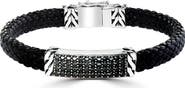 EFFY Sterling Silver Pavé Black Spinel Leather Bracelet