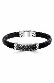 EFFY Sterling Silver Pavé Black Spinel Leather Bracelet