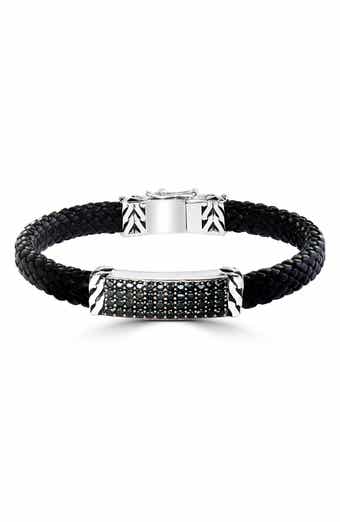 EFFY Sterling Silver Pavé Black Spinel Leather Bracelet