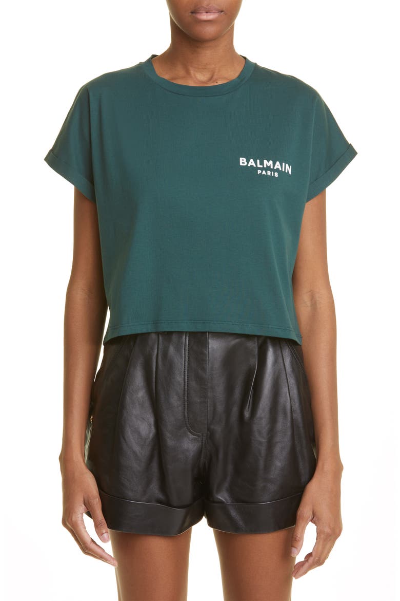 Flocked Logo Crop T-Shirt, Main, color, UFK GREEN/ MULTI