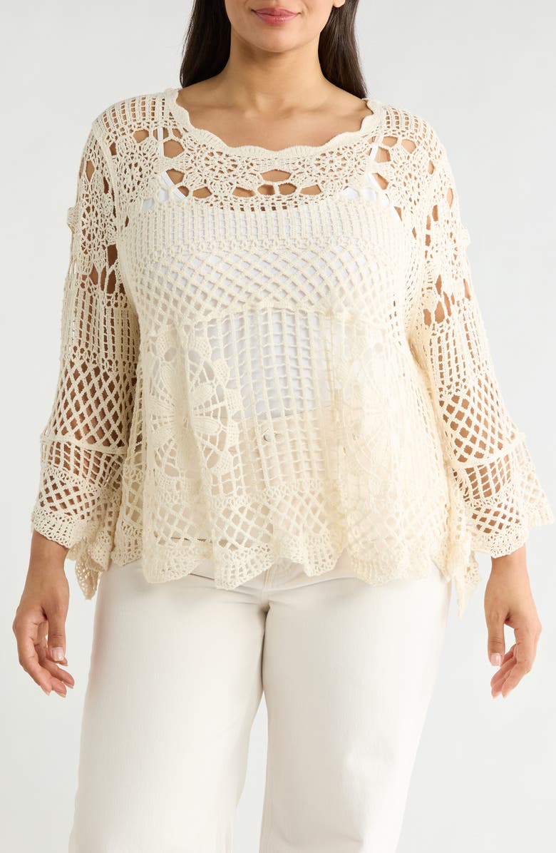 Forgotten Grace Cotton Crochet Top, Main, color, Natural