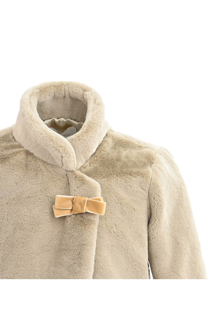 Bow Collar Plush Coat, Alternate, color, Beige
