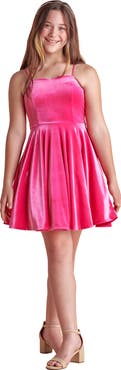 Un Deux Trois Velvet Fit and Flare Stretch Dress in Longer Length