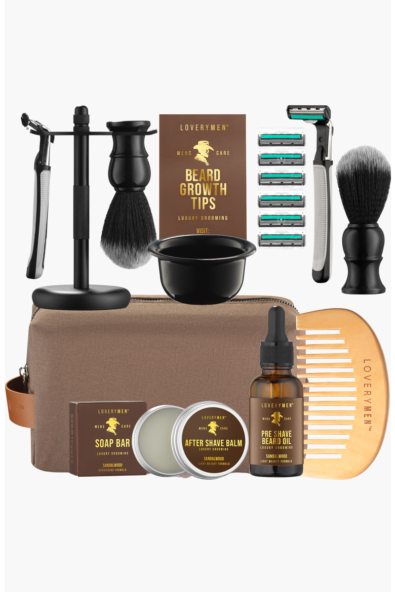 Ultimate Beard Shaving Kit wrapped in a Luxury Leather Bag, Main, color, None